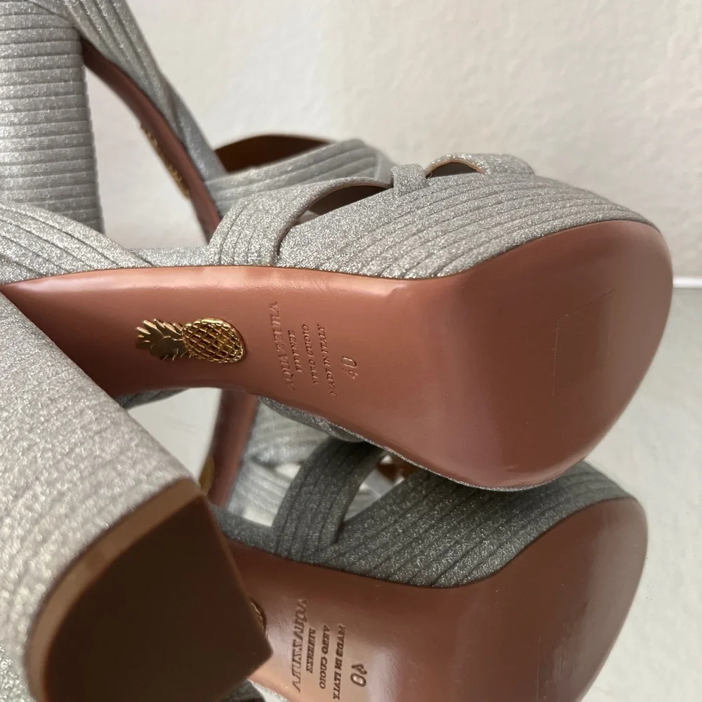 New Aquazzura Sundance Platform Glitter Sandals 40 $950